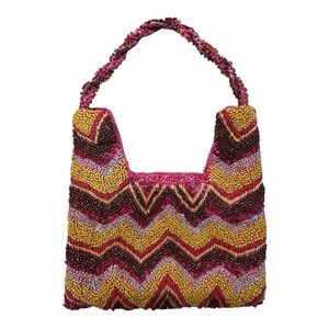 Beaded Mini Shoulder Bag | Bright Bold Chevron Design
